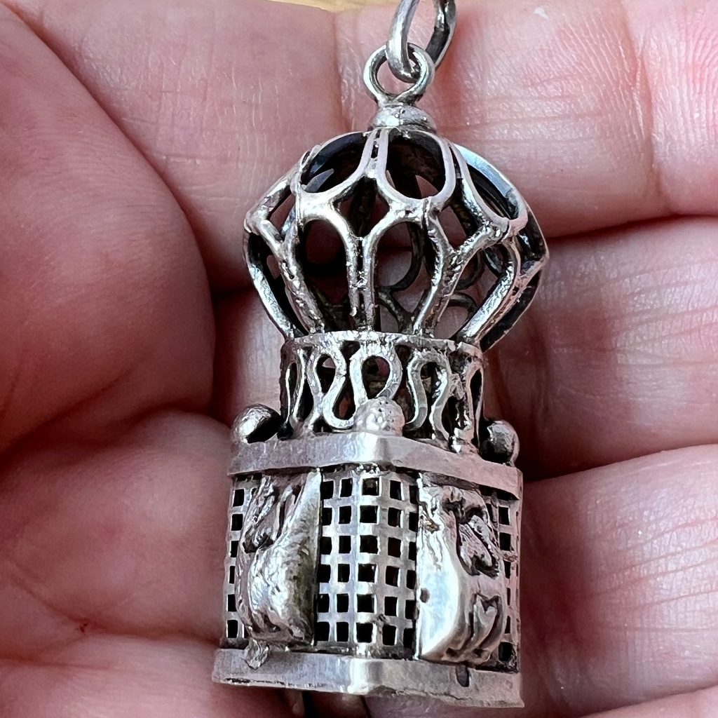 Vintage Large Hot Air Balloon Pendant Sterling Silver Very Unique Unusual Rare